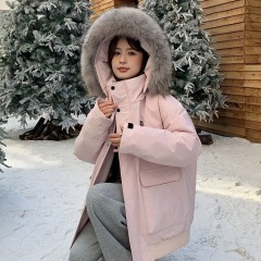 2024 Winter New Fur Collar Cotton Clothes Women's Thickened Design Loose Workwear Party Jacket Solid Color