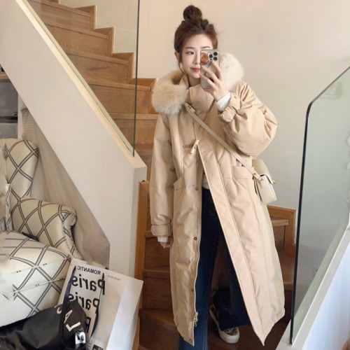 2024 Winter New Down Cotton Jacket Women's Thickened Mid-Length Over-the-Knee Korean Style Cotton Jacket Loose Large Size Cotton Jacket