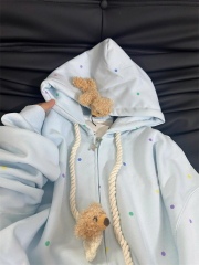 Cute and colorful polka dot small bear tracksuit for women, suitable for spring and autumn, stylish and comfortable, hooded outerwear for petite figures.
