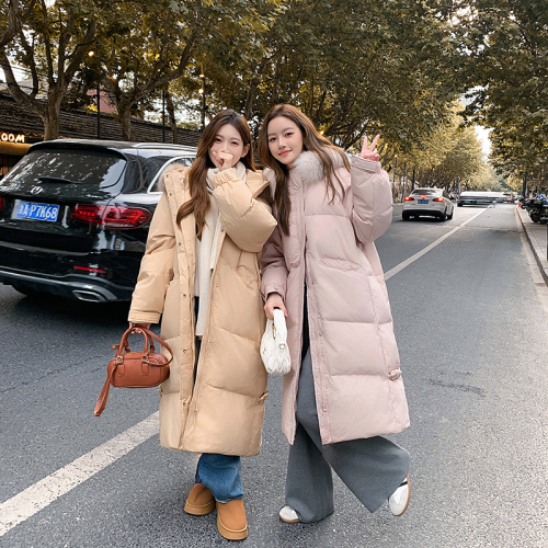 Chinese Knot 2024 New Big Fur Collar Down Jacket Women's Winter Thickened Mid-Length Wide Loose Over-the-Knee Cotton Jacket