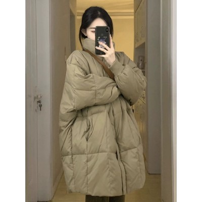 Stand collar down-padded jacket for women, mid-length winter coat, American new style cotton coat, thickened bread coat, cotton-padded jacket, warm jacket