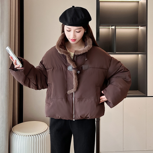 Horn button down jacket women's short 2024 winter new style small mink fur collar thickened coat winter