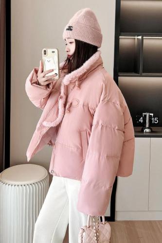 Horn button down jacket women's short 2024 winter new style small mink fur collar thickened coat winter