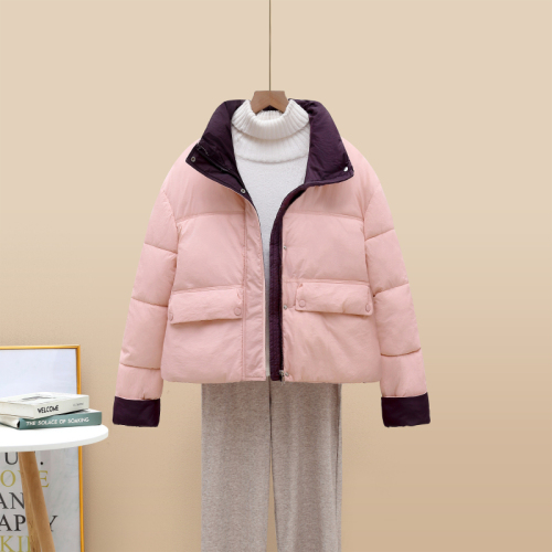 Hot 2024 winter new fashion Korean style down jacket women's short color-blocked thickened bread jacket for small people