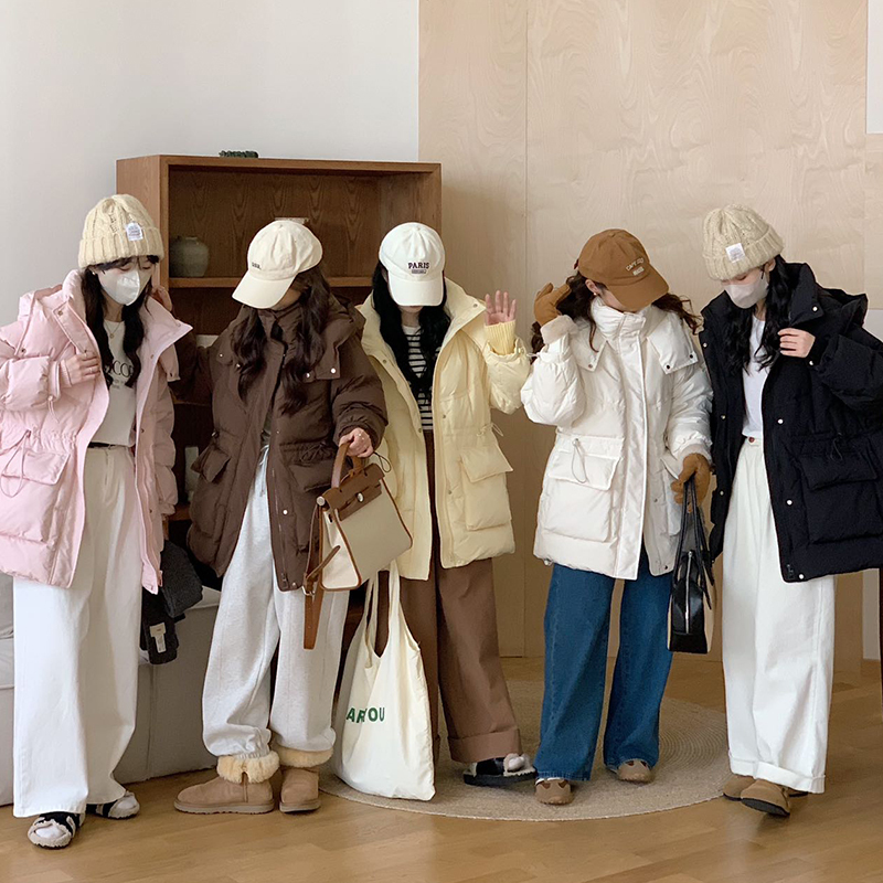 2024 winter new Korean style down jacket for women, short drawstring design, white duck down jacket, bread jacket