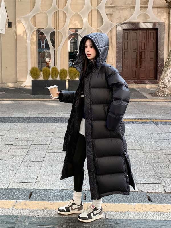 White Duck Down Long Down Jacket Women's Over-the-Knee Thickened 2024 Winter New Korean Style Loose Couple Jacket Slits