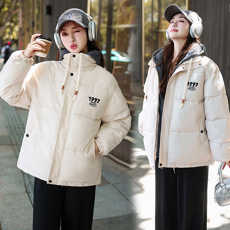 College Style New Down Jacket Women's Short Bread Jacket Korean Colored Sweatshirt Hat Casual Loose Jacket