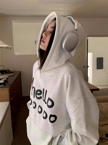 Imitation cotton Chinese cotton composite milk silk 320g silver fox velvet 420g round neck hooded double hood loose sweatshirt