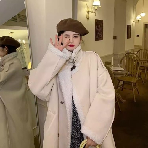 Lamb wool cotton coat for women 2024 winter new style fur all-in-one cotton coat high-end mid-length Korean cotton jacket