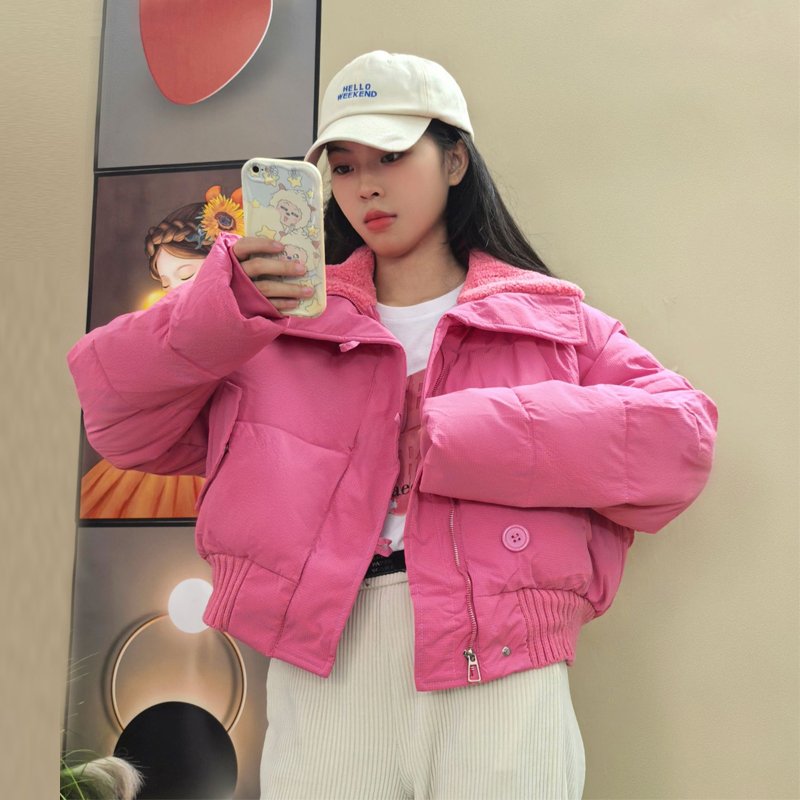 2024 winter new style down cotton coat with sheep cake wool lapel Internet celebrity bread coat and cotton coat