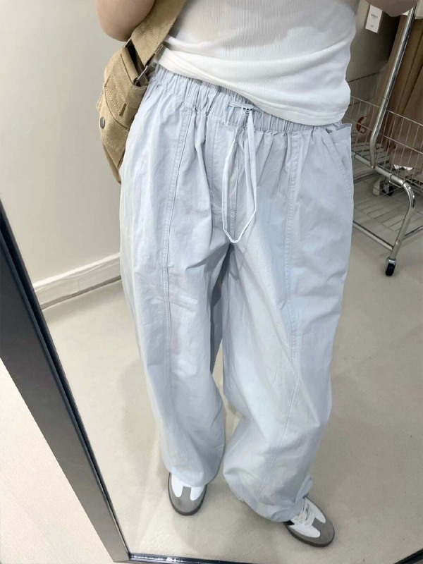 Blue wide-leg casual pants women's new mid-waist slim drawstring loose drape floor mopping pants