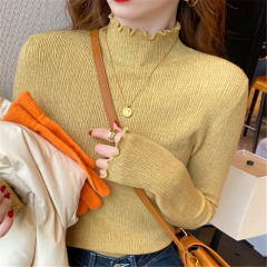 Half turtleneck sweater for women, autumn and winter thickened sweater, ear-hem top, fashionable new inner layering shirt