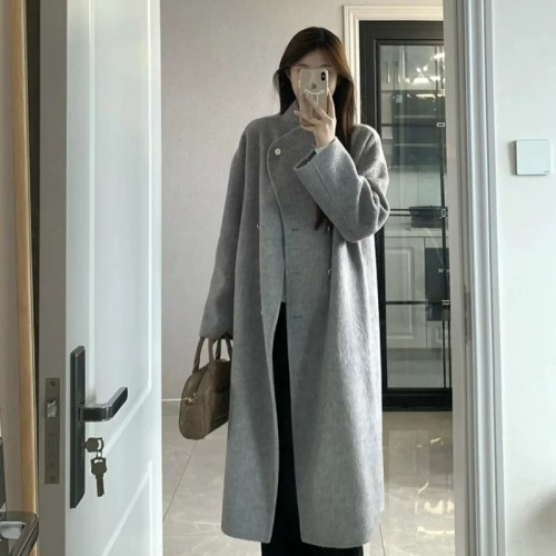 Gray woolen coat for women in autumn and winter 2024 new woolen coat, high-end, small, medium and long, Korean style