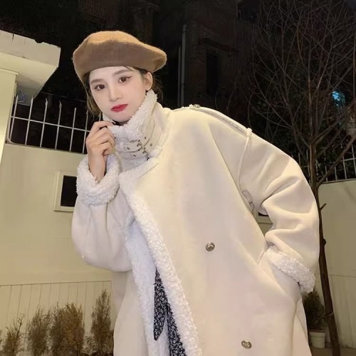 Lamb wool cotton coat for women 2024 winter new style fur all-in-one cotton coat high-end mid-length Korean cotton jacket