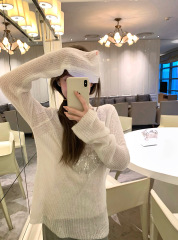 Hand-painted Wool 3D Bead Butterfly Knitted Top Loose and Slouchy Long Sleeve Top