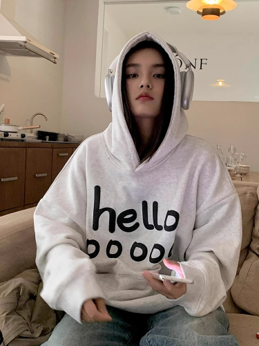 Imitation cotton Chinese cotton composite milk silk 320g silver fox velvet 420g round neck hooded double hood loose sweatshirt