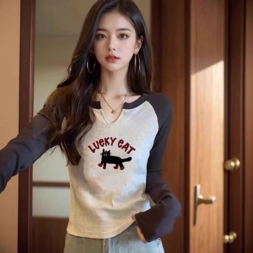 210g 92 cotton 8 spandex 2024 spring and autumn new Korean style long-sleeved T-shirt for women design