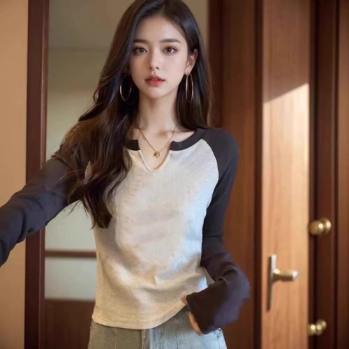 210g 92 cotton 8 spandex 2024 spring and autumn new Korean style long-sleeved T-shirt for women design