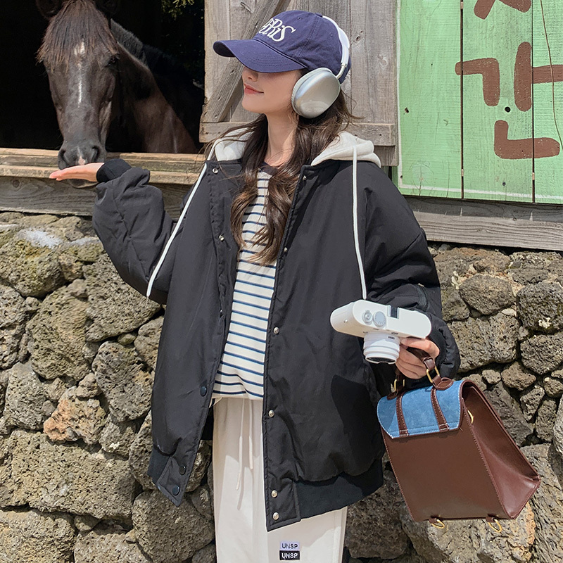 2024 Winter Down Jacket Women's New Thick Cotton Clothes Internet Celebrity Korean Version Fake Two Pieces Loose Cotton Clothes