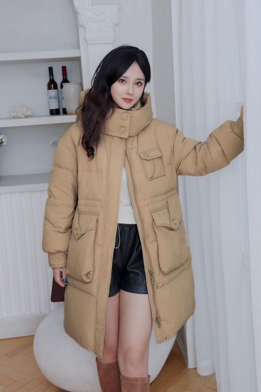 White goose down 2024 winter new Korean style down jacket for women, mid-length waist slimming thickened warm jacket