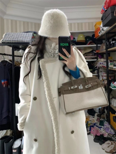 Lamb wool cotton coat for women 2024 winter new style fur all-in-one cotton coat high-end mid-length Korean cotton jacket