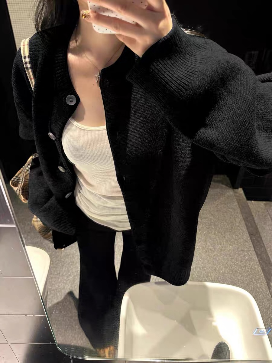 黑色針織開衫女秋季寬鬆慵懶風休閒高級感春秋外搭毛衣外套上衣冬