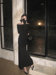 Real Shot French Romantic Gentle One-Shoulder Dress Slimming and Slimming Abrasion Long Dress 