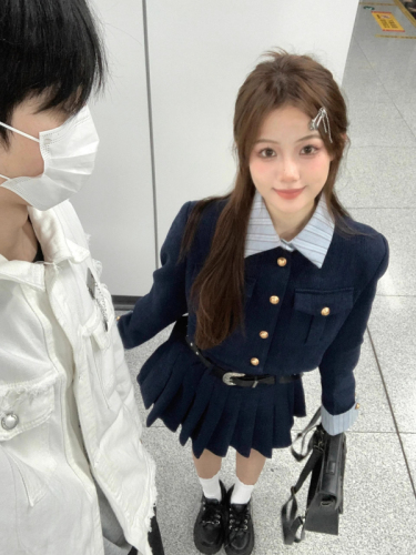 New Autumn Women's Set College Little Black Dress with Short Jacket Two-Piece Set Matched as a Whole