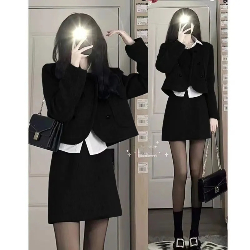 Suit skirt autumn and winter new style temperament small size short coat women's half skirt two-piece set 