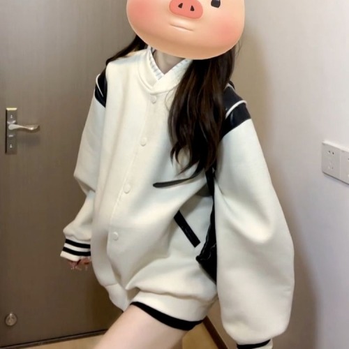 American retro casual white baseball uniform jacket for women spring and autumn 2024 new high-end jacket early autumn top