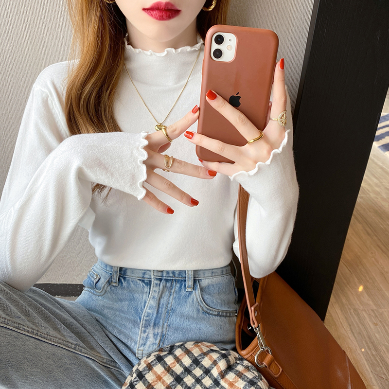 Official picture fungus half turtleneck sweater long-sleeved T-shirt women's new thin spring and autumn bottoming small