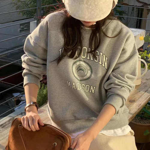 Korean thickened velvet loose simple hooded letter casual sweatshirt for women