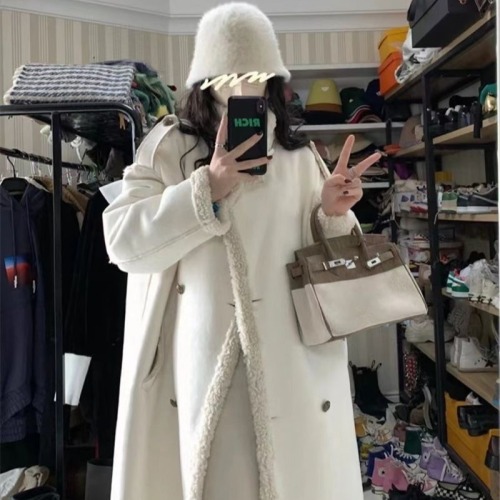 Lamb wool cotton coat for women 2024 winter new style fur all-in-one cotton coat high-end mid-length Korean cotton jacket