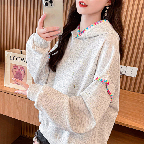 Actual shot of Korean style loose imitation cotton Chinese cotton colorful dot printed shell thin hooded sweatshirt for women