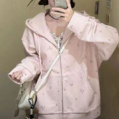 CVC Wool and Cotton Blended Milk Fiber Hooded Sweatshirt for Women, Loose and Lazy Style, Autumn Open Hooded Sweatshirt