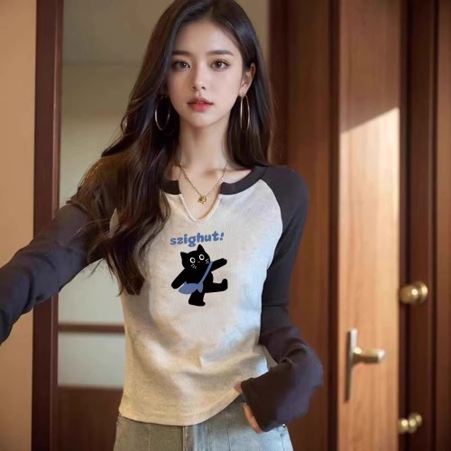 210g 92 cotton 8 spandex 2024 spring and autumn new Korean style long-sleeved T-shirt for women design