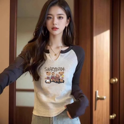 210g 92 cotton 8 spandex 2024 spring and autumn new Korean style long-sleeved T-shirt for women design