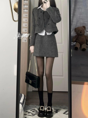 Suit skirt autumn and winter new style temperament small size short coat women's half skirt two-piece set 