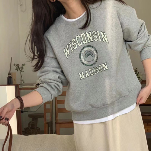 Korean thickened velvet loose simple hooded letter casual sweatshirt for women