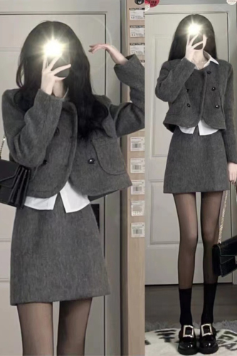 Suit skirt autumn and winter new style temperament small size short coat women's half skirt two-piece set 