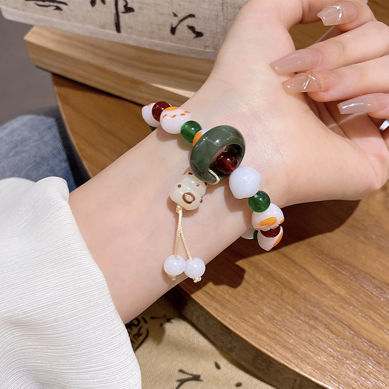 New Chinese style mid-century style cute charcoal-grilled cat claw bracelet for women, imitation white jade bodhi seed winding finger soft toy bracelet bracelet