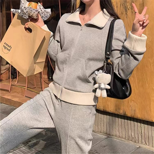 Zipper Jacket Wide Leg Pants 2024 New Korean Style Casual Two-piece Suit Women's Autumn