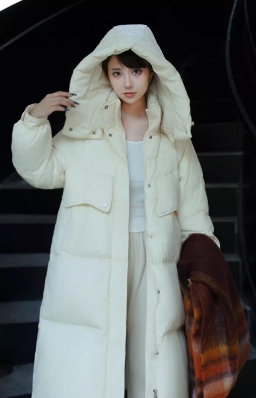 2024 Korean Super Hot Goose Down Jacket Mid-Length Over-the-Knee Thickened Warm Hooded Down Jacket for Women Winter New Style