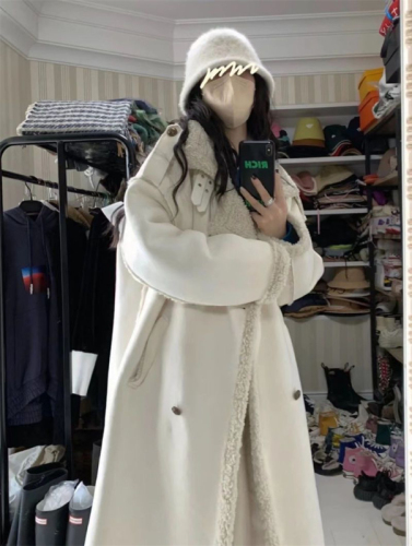 Lamb wool cotton coat for women 2024 winter new style fur all-in-one cotton coat high-end mid-length Korean cotton jacket