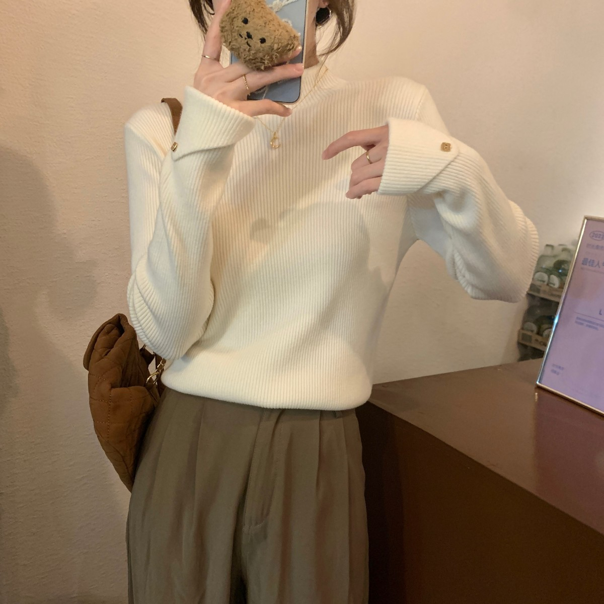 French-style half-neck knit sweater for women, spring and autumn 2024 new arrival, inner wear base layer top, can be worn outside