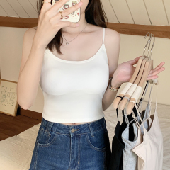 Photographed Autum/Winter Napped Fleece Lined Camisole Top with Built-in Bra Cups, Korean Style, Fitted Short Length, Underwear Top for Layering