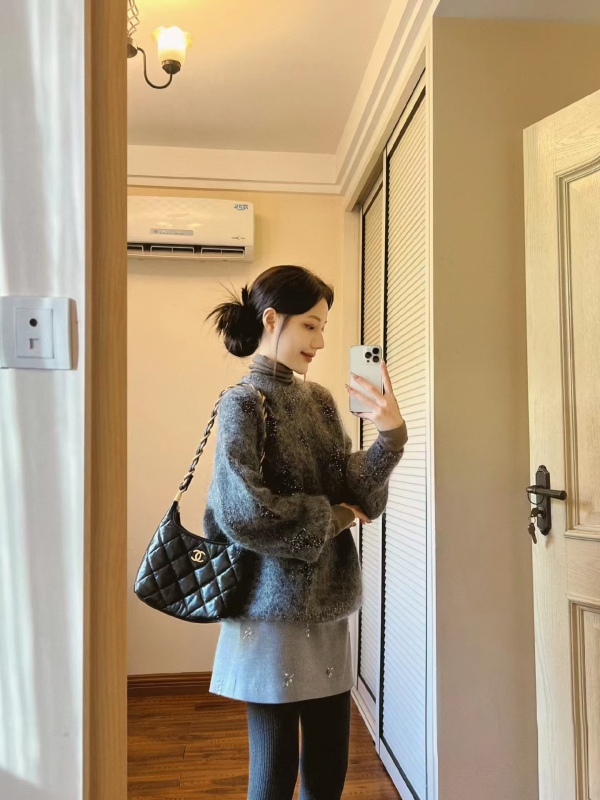 法式設計感小眾套裝女秋季新款重工亮片套頭毛衣高腰半身裙兩件套