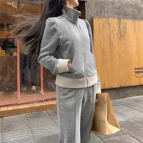 Zipper Jacket Wide Leg Pants 2024 New Korean Style Casual Two-piece Suit Women's Autumn