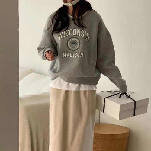 Korean thickened velvet loose simple hooded letter casual sweatshirt for women