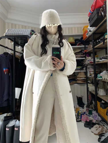 Lamb wool cotton coat for women 2024 winter new style fur all-in-one cotton coat high-end mid-length Korean cotton jacket